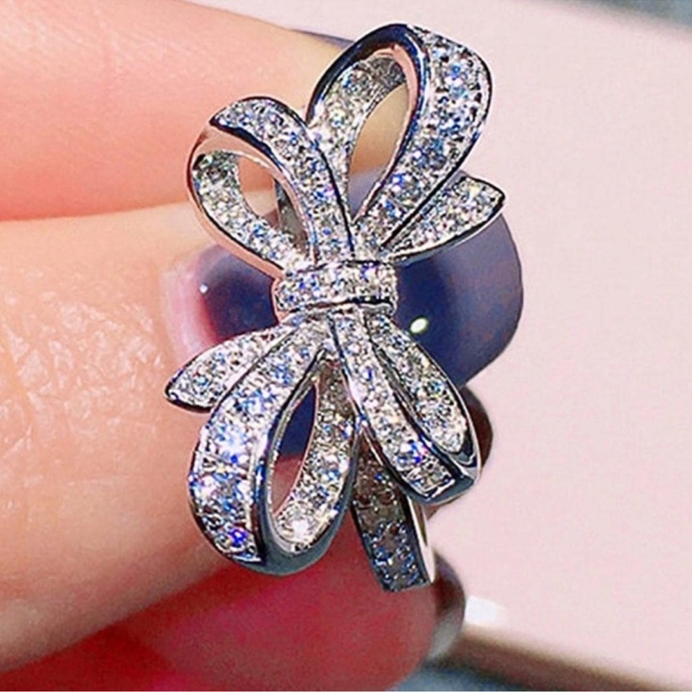 Luxe Silver Tone Cubic Zirconia Bow Ring
